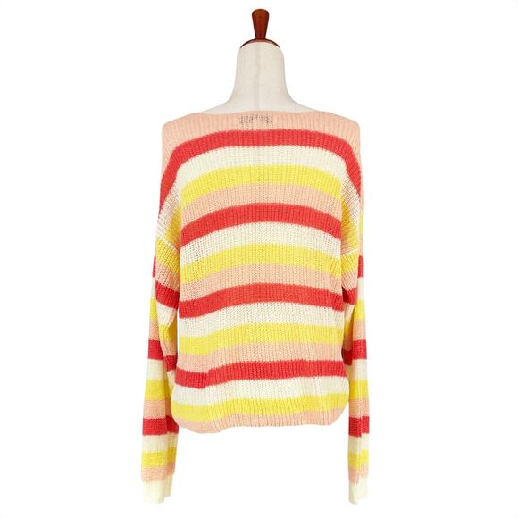 CUPCAKES & CASHMERE Lex Boucle Stripe Sweater Size M Butter Yellow Coral Pink - Picture 6 of 8
